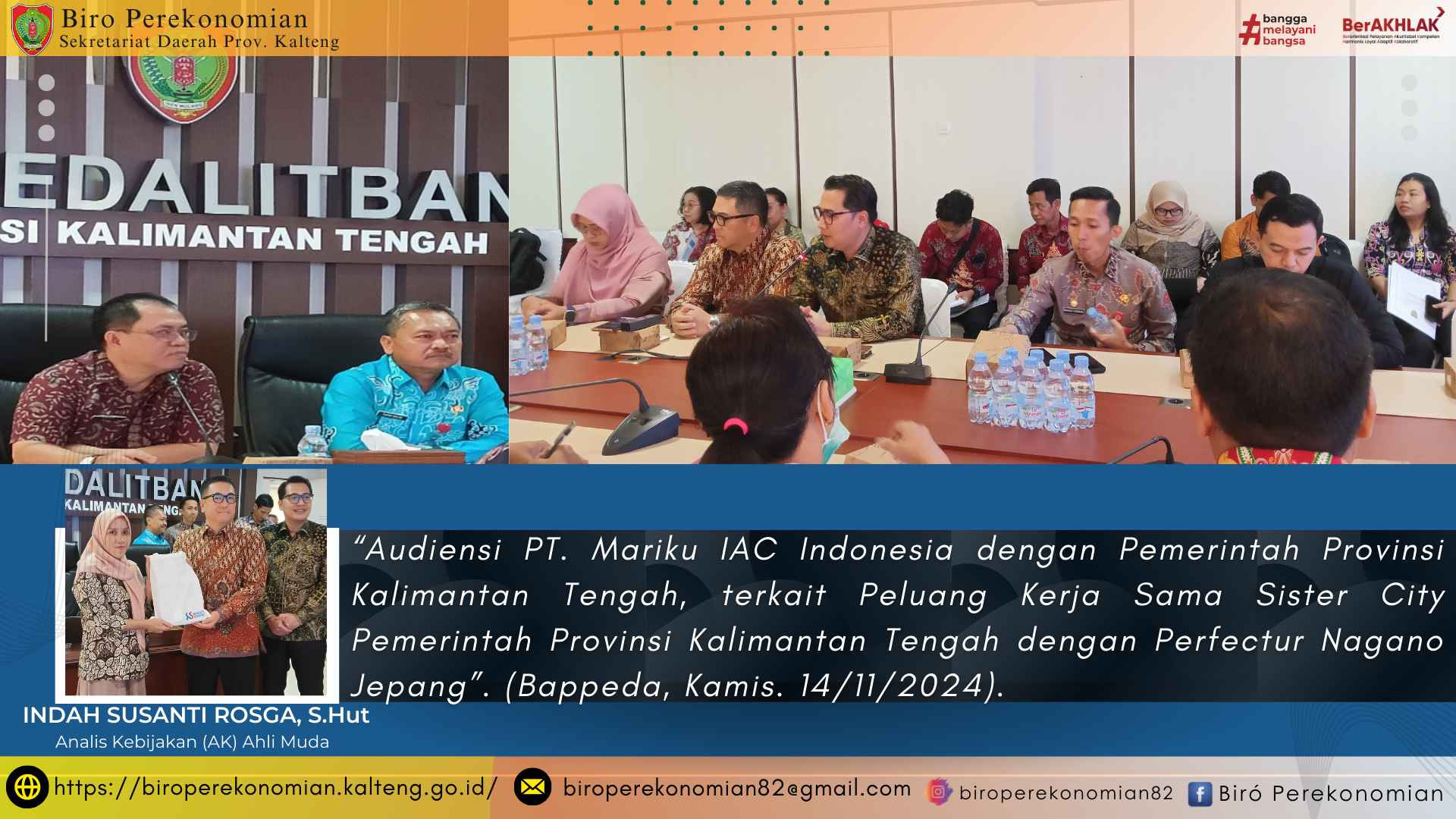 Audiensi PT. Mariku IAC Indonesia  dengan Pemerintah Provinsi Kalimantan Tengah terkait Peluang Kerja Sama \"Sister City\" dengan Perfectur Nagano Jepang.